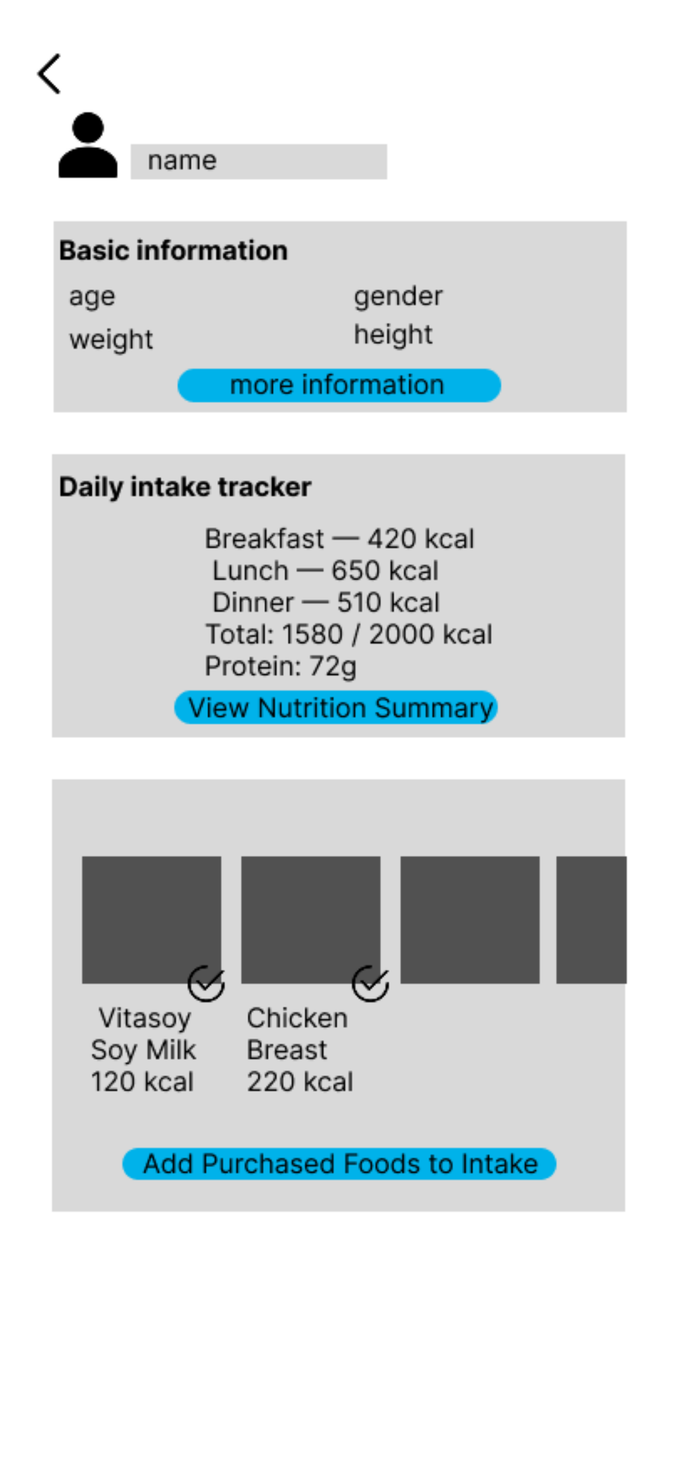 Early Health Tracking prototype before iteration.